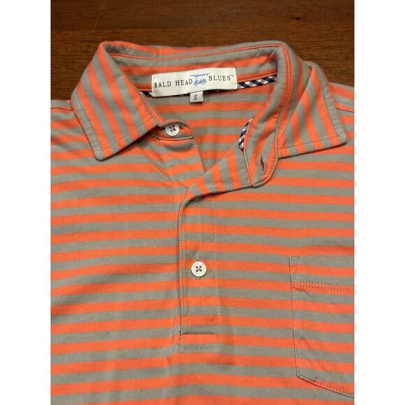 Small Bald Head Blues Pink Stripe Polo Short Sleeve - Picture 1 of 8